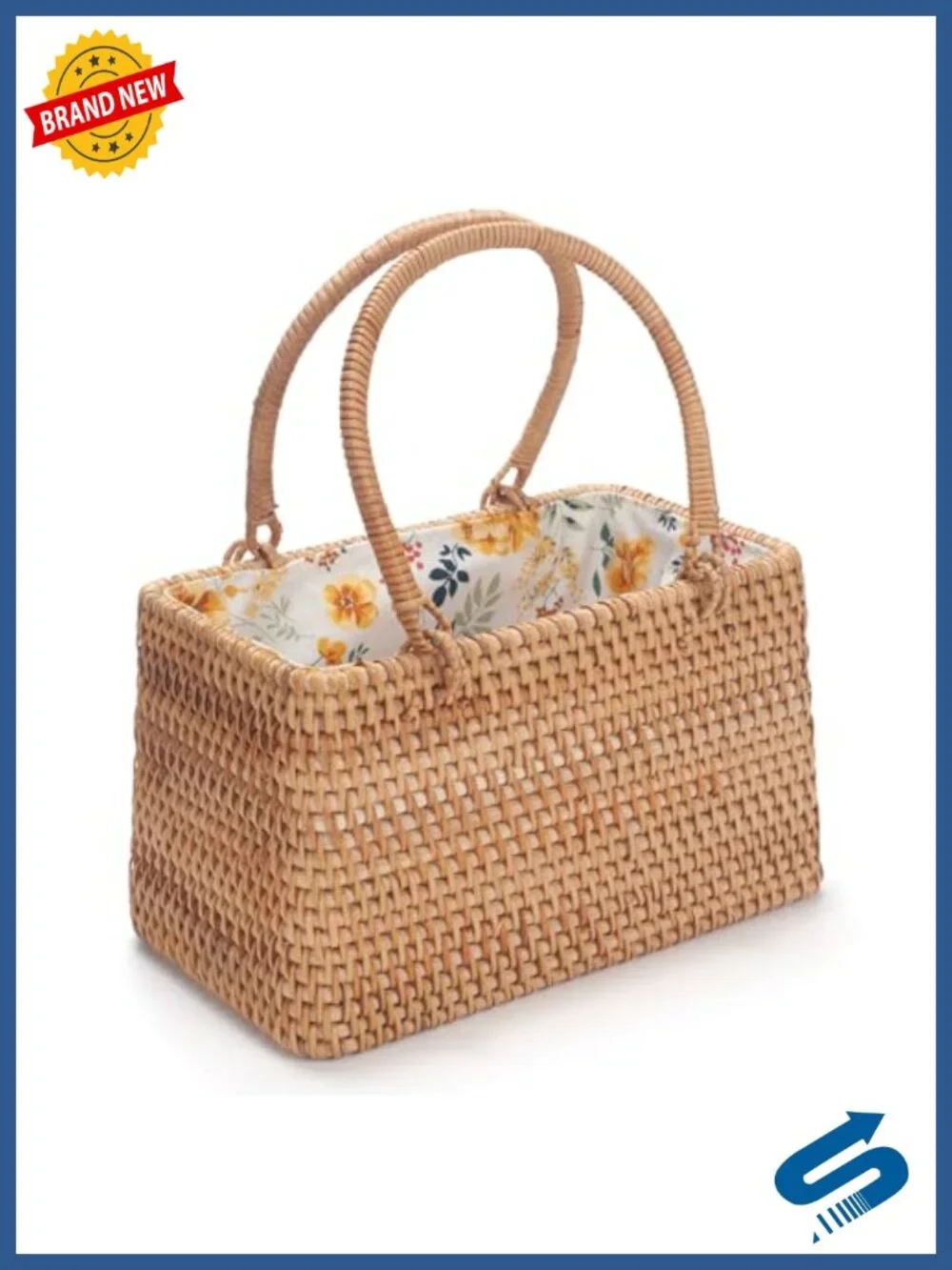 Small Rattan Wicker Basket Purse Handwoven Summer Beach Bag Top Handle